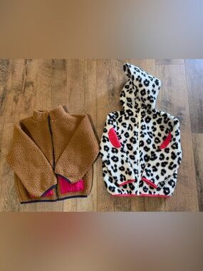 Leopard Print Hooded Fleece Jacket with Pink Trim & Brown Zip Jacket
